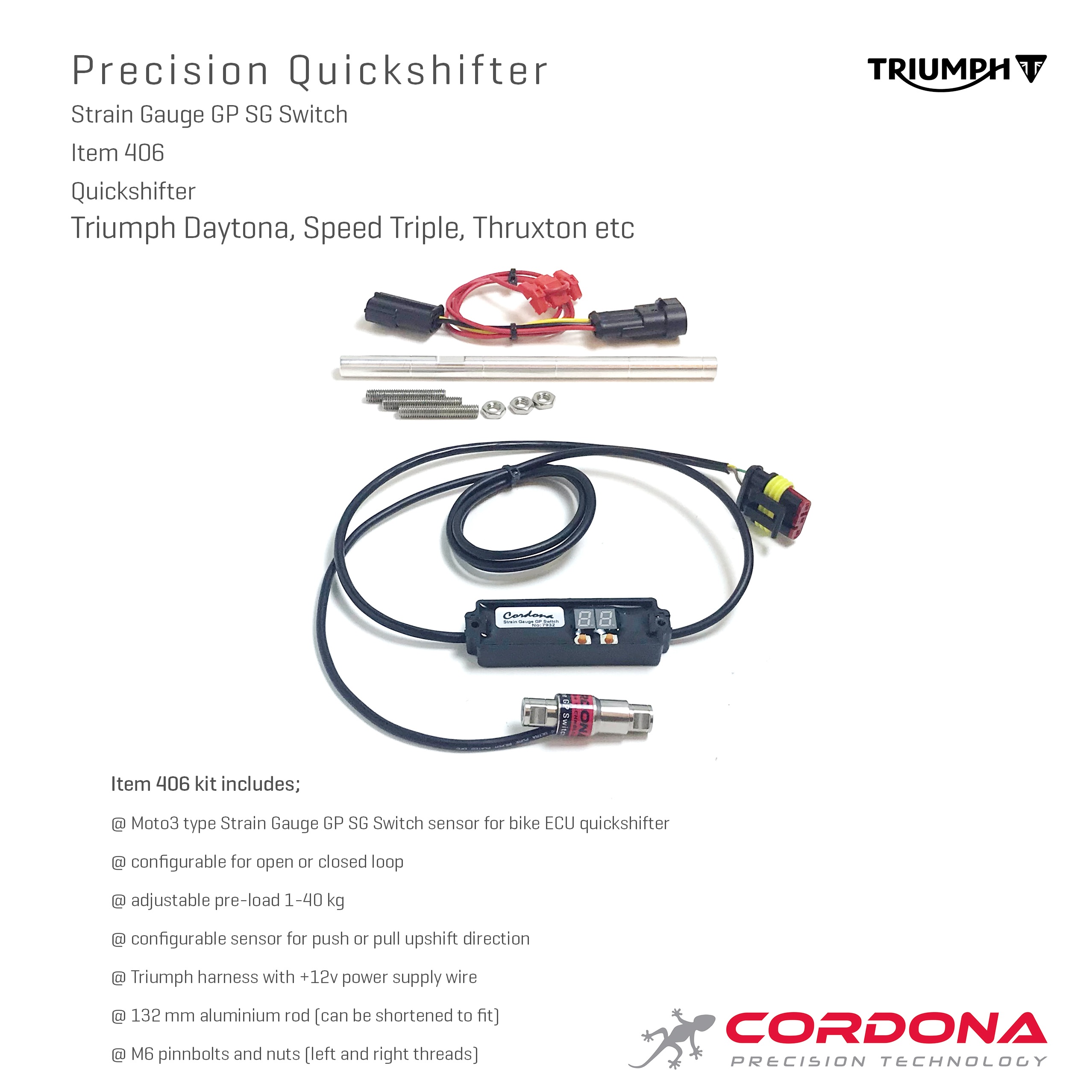GP Quickshifter Strain Gauge Triumph Street Triple R, 675 Daytona, Speed Triple "Plug & Play" - Cordona